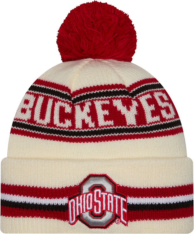 Ohio State Buckeyes New Era Knit Classic Cuffed Knit Hat with Pom -Cream product image 1, provided for visual reference and