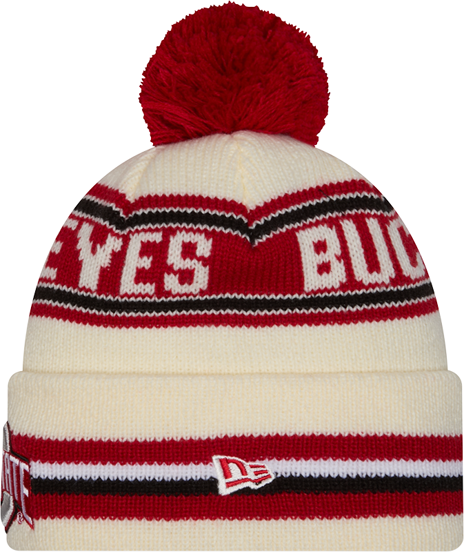Ohio State Buckeyes New Era Knit Classic Cuffed Knit Hat with Pom -Cream product image 2, provided for visual reference and