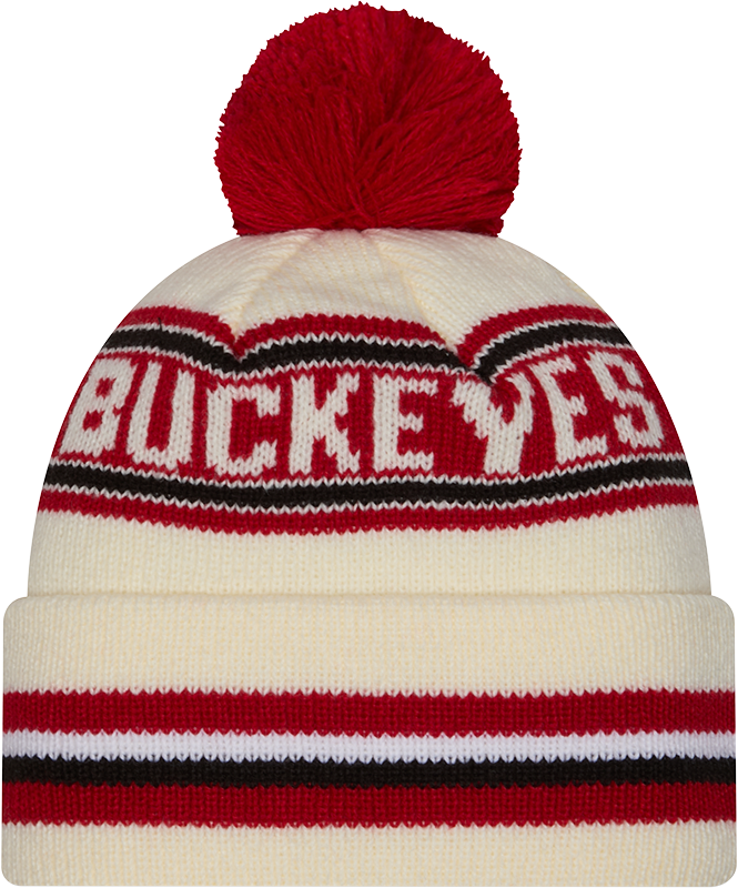 Ohio State Buckeyes New Era Knit Classic Cuffed Knit Hat with Pom -Cream product image 3, provided for visual reference and
