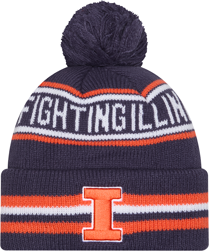 Illinois Fighting Ilinni New Era Knit Classic Cuffed Knit Hat with Pom -Navy product image 1, provided for visual reference