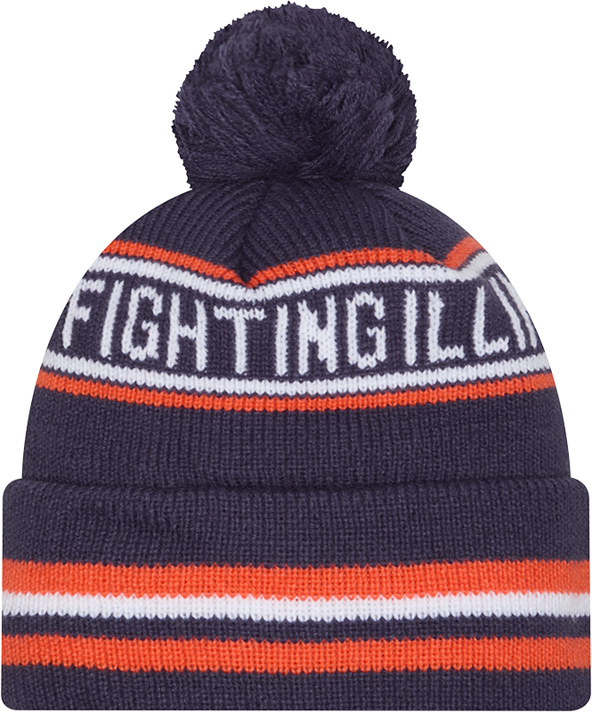 Illinois Fighting Ilinni New Era Knit Classic Cuffed Knit Hat with Pom -Navy product image 3, provided for visual reference