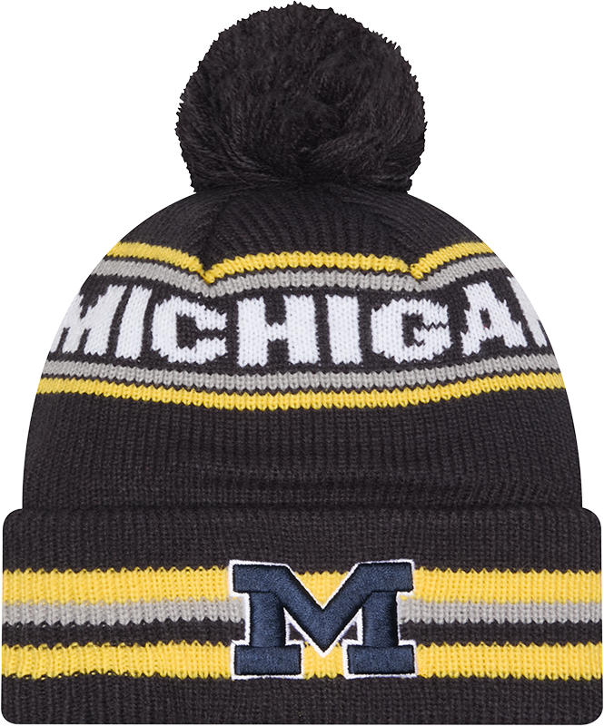 Michigan Wolverines New Era Knit Classic Cuffed Knit Hat with Pom -Navy product image 1, provided for visual reference and