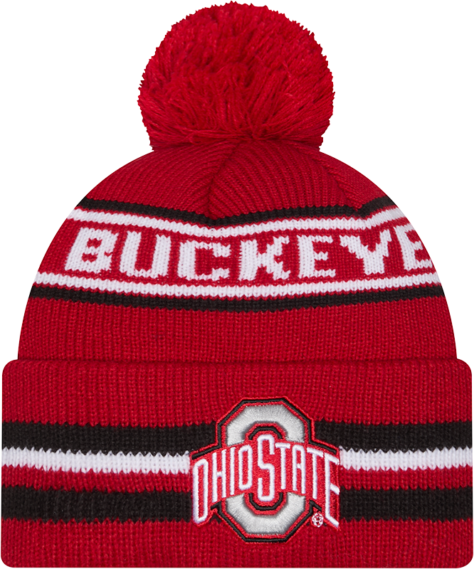 Ohio State Buckeyes New Era Knit Classic Cuffed Knit Hat with Pom -Red product image 1, provided for visual reference and
