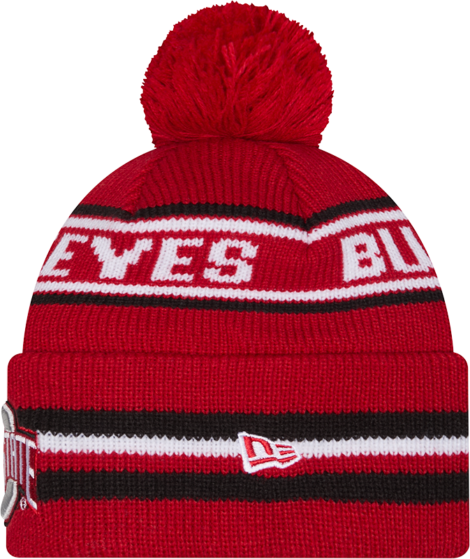 Ohio State Buckeyes New Era Knit Classic Cuffed Knit Hat with Pom -Red product image 3, provided for visual reference and
