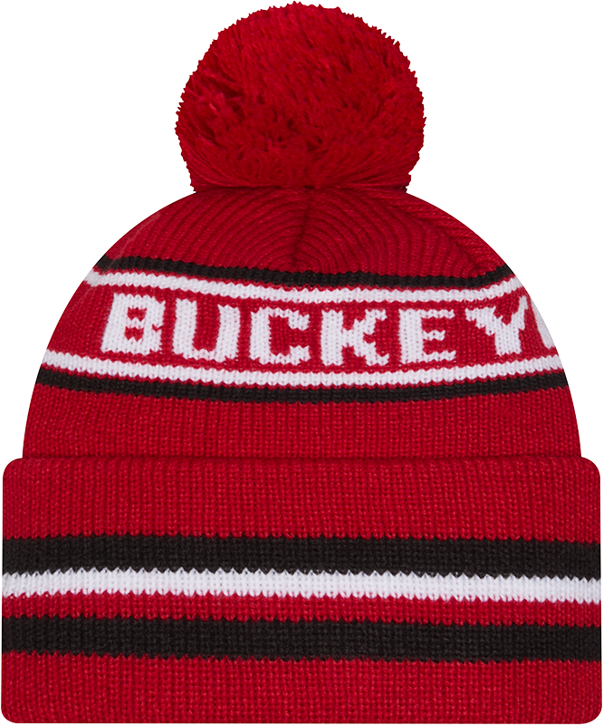 Ohio State Buckeyes New Era Knit Classic Cuffed Knit Hat with Pom -Red product image 2, provided for visual reference and