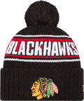 Chicago Blackhawks New Era Bold Knit Cuffed Knit Hat with Pom -Black product image 1, provided for visual reference and