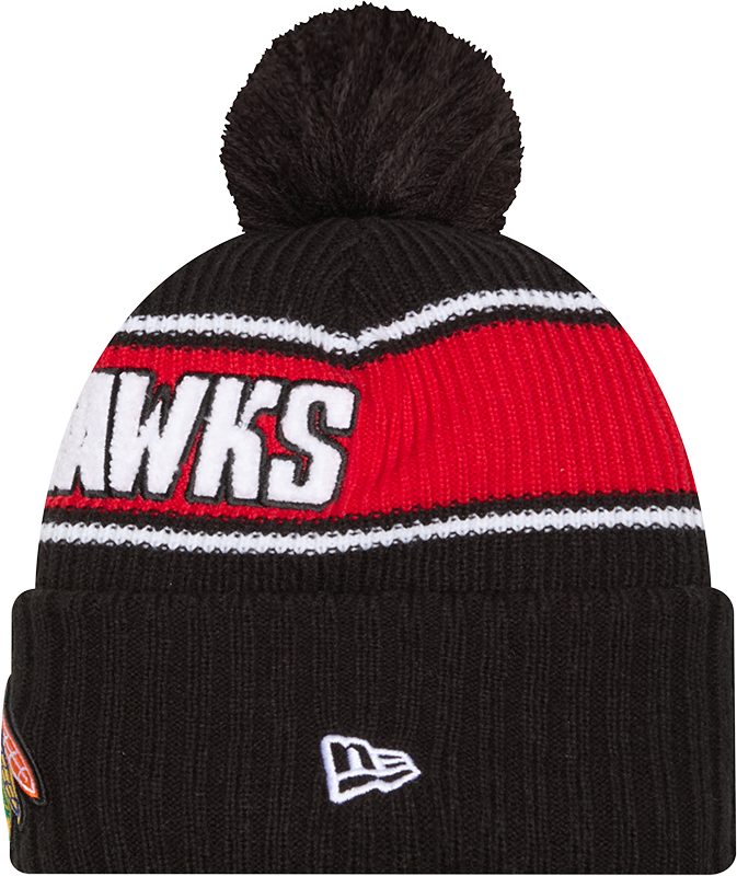 Chicago Blackhawks New Era Bold Knit Cuffed Knit Hat with Pom -Black product image 2, provided for visual reference and