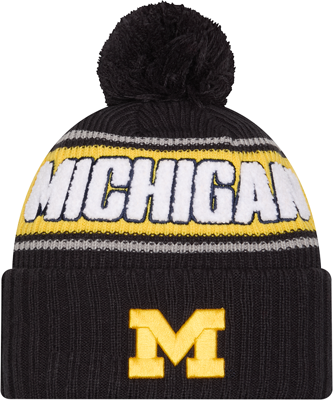 Michigan Wolverines New Era Bold Knit Cuffed Knit Hat with Pom - Navy product image 1, provided for visual reference and
