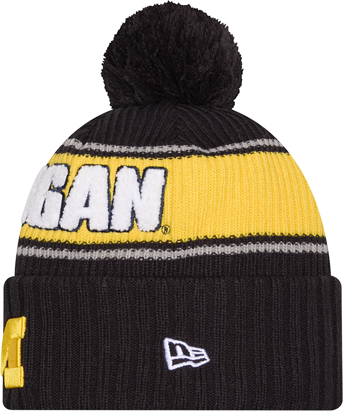 Michigan Wolverines New Era Bold Knit Cuffed Knit Hat with Pom - Navy product image 2, provided for visual reference and