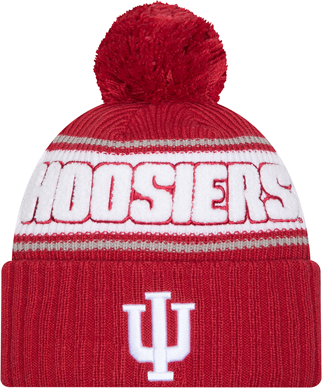Indiana Hoosiers New Era Bold Knit Cuffed Knit Hat with Pom -Crimson product image 1, provided for visual reference and