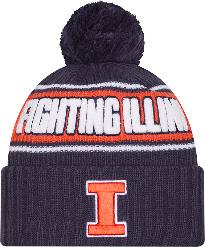 Illinois Fighting Illini New Era Bold Knit Cuffed Knit Hat with Pom - Navy product image 1, provided for visual reference