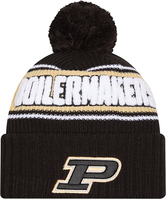 Purdue Boilermakers New Era Bold Knit Cuffed Knit Hat with Pom -Black product image 1, provided for visual reference and