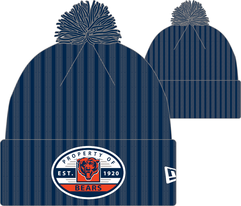 Chicago Bears Navy New Era Property Cuffed Pom Knit product image 1, provided for visual reference and product detail review