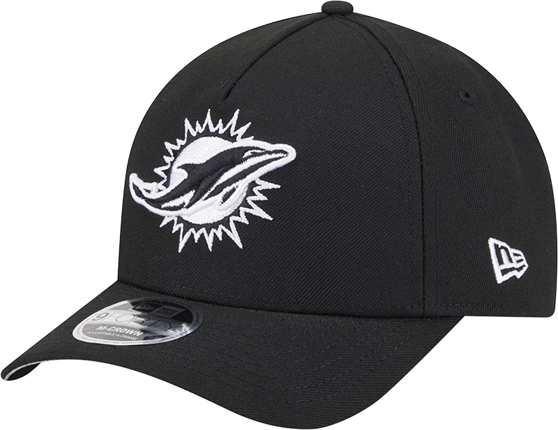Miami Dolphins New Era Black & White Primary 9FORTY A-Frame M-Crown Adjustable Hat product image 1, provided for visual