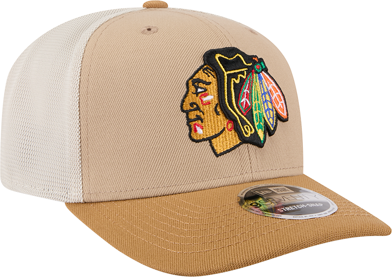 Chicago Blackhawks New Era 2T Tan 9SEVENTY Trucker Adjustable Hat product image 3, provided for visual reference and product
