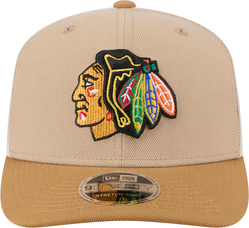 Chicago Blackhawks New Era 2T Tan 9SEVENTY Trucker Adjustable Hat product image 2, provided for visual reference and product