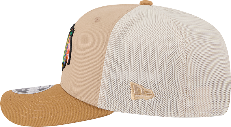 Chicago Blackhawks New Era 2T Tan 9SEVENTY Trucker Adjustable Hat product image 6, provided for visual reference and product