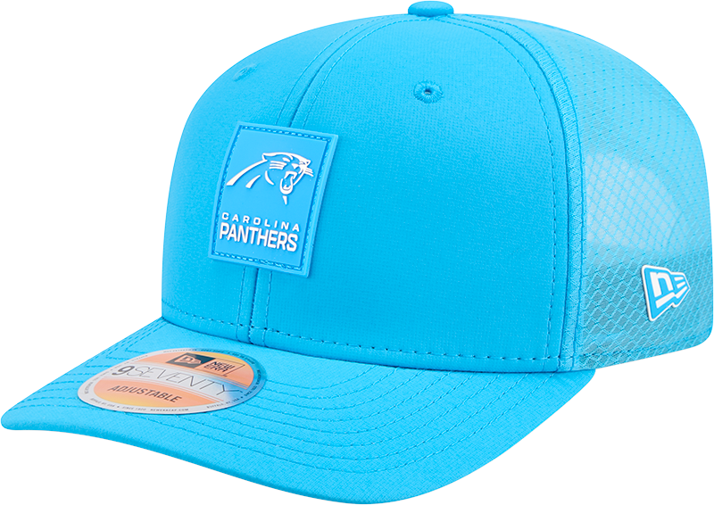 Carolina Panthers New Era Teal 2025 Sideline 9SEVENTY Trucker Adjustable Hat for Men product image 1, provided for visual