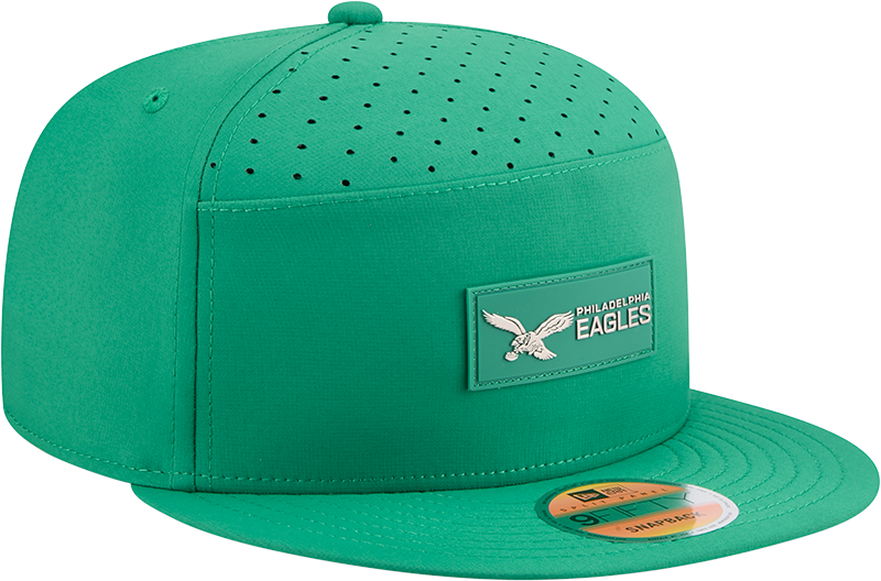Philadelphia Eagles New Era Kelly Green 2025 Sideline Split Panel 9FIFTY Snapback Hat for Men product image 3, provided for