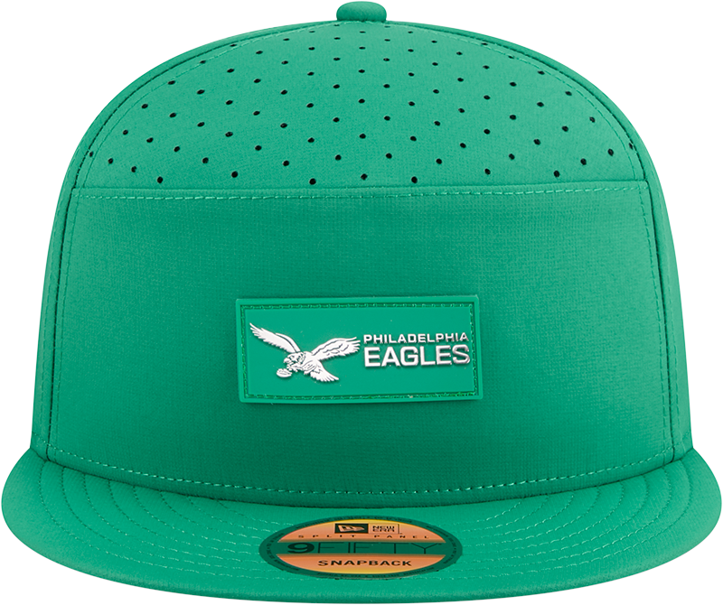 Philadelphia Eagles New Era Kelly Green 2025 Sideline Split Panel 9FIFTY Snapback Hat for Men product image 2, provided for