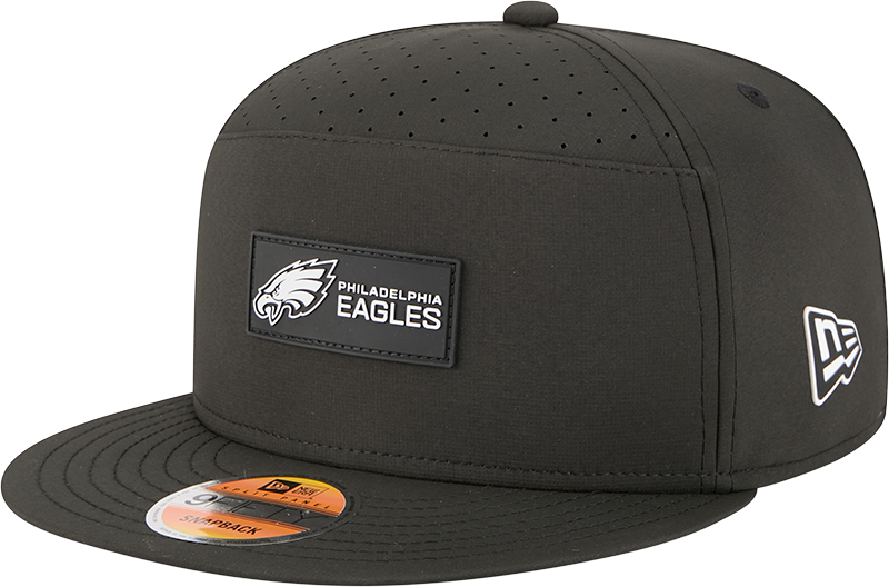 Philadelphia Eagles New Era Black 2025 Sideline Split Panel 9FIFTY Snapback Hat for Men product image 1, provided for visual