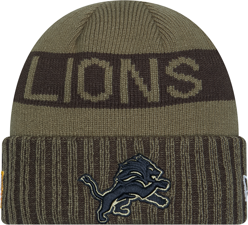 Detroit Lions New Era Green 2025 NFL Sideline Salute To Service Cuffed Knit Hat product image 1, provided for visual