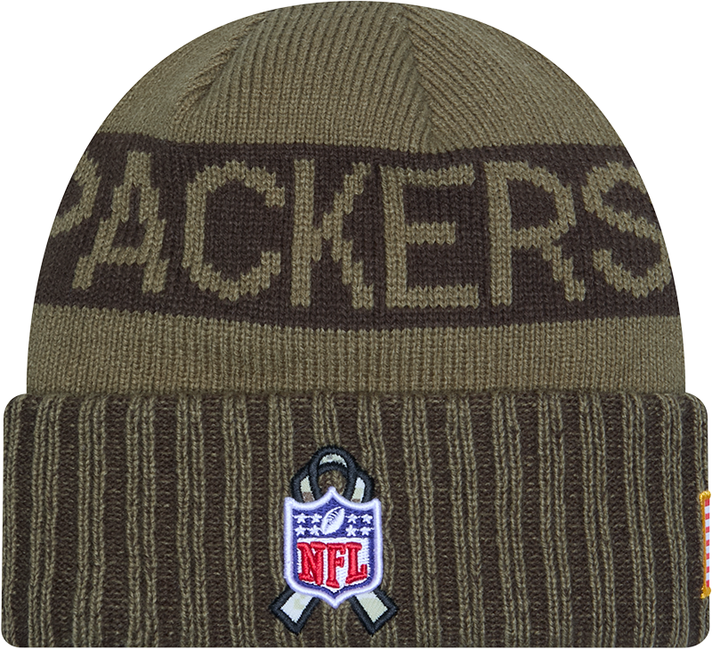 Green Bay Packers New Era Green 2025 NFL Sideline Salute To Service Cuffed Knit Hat product image 3, provided for visual