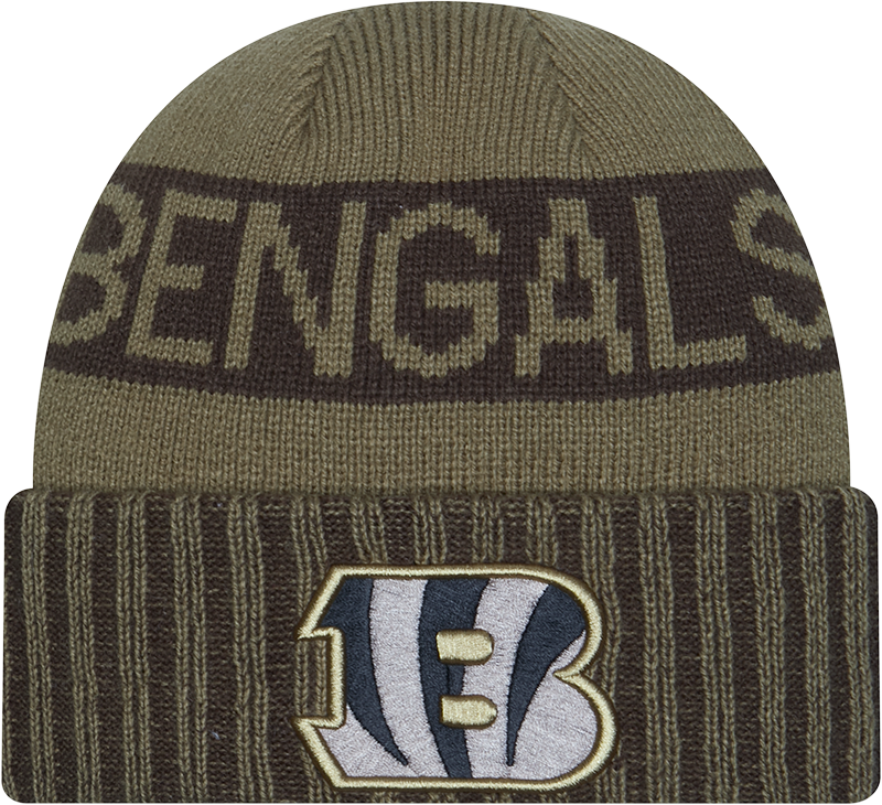 Cincinnati Bengals New Era Green 2025 NFL Sideline Salute To Service Cuffed Knit Hat product image 1, provided for visual