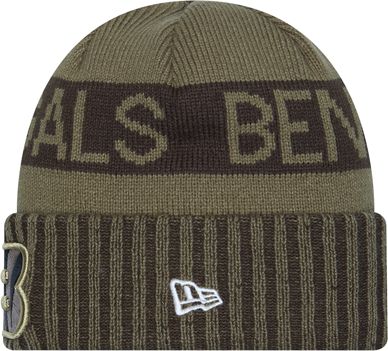 Cincinnati Bengals New Era Green 2025 NFL Sideline Salute To Service Cuffed Knit Hat product image 2, provided for visual
