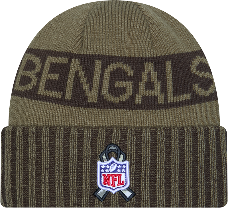 Cincinnati Bengals New Era Green 2025 NFL Sideline Salute To Service Cuffed Knit Hat product image 3, provided for visual