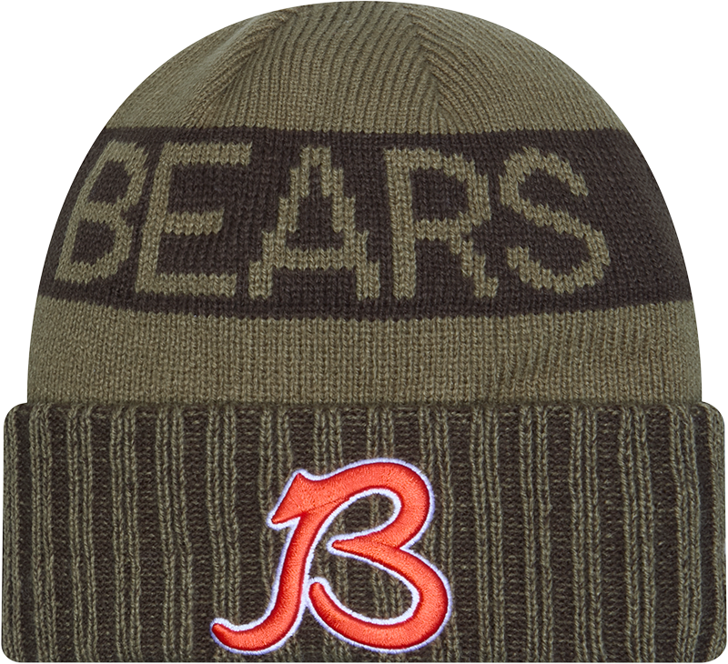 Chicago Bears New Era Green 2025 NFL Sideline Salute To Service B Cuffed Knit Hat product image 1, provided for visual
