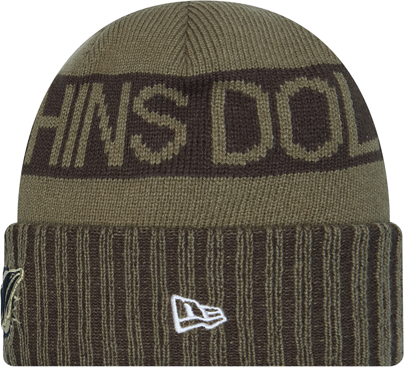 Miami Dolphins New Era Green 2025 NFL Sideline Salute To Service Cuffed Knit Hat product image 2, provided for visual