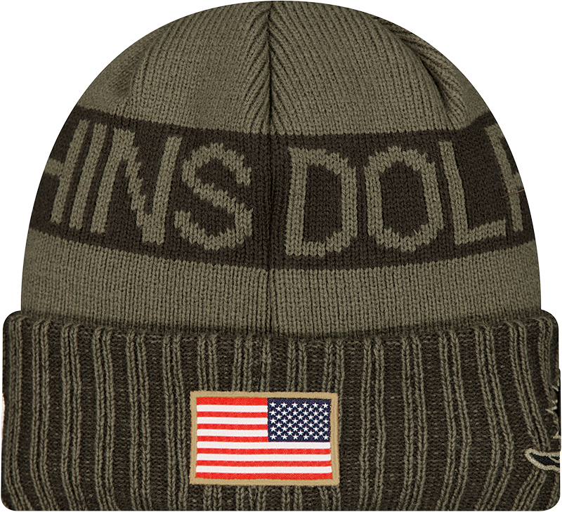 Miami Dolphins New Era Green 2025 NFL Sideline Salute To Service Cuffed Knit Hat product image 4, provided for visual