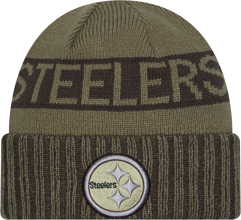 Pittsburgh Steelers New Era Green 2025 NFL Sideline Salute To Service Cuffed Knit Hat product image 1, provided for visual