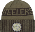 Pittsburgh Steelers New Era Green 2025 NFL Sideline Salute To Service Cuffed Knit Hat product image 1, provided for visual