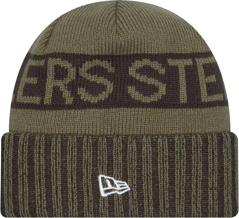 Pittsburgh Steelers New Era Green 2025 NFL Sideline Salute To Service Cuffed Knit Hat product image 2, provided for visual