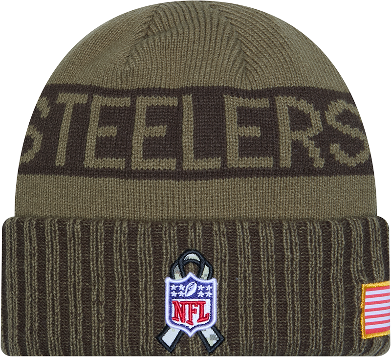 Pittsburgh Steelers New Era Green 2025 NFL Sideline Salute To Service Cuffed Knit Hat product image 3, provided for visual
