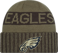Philadelphia Eagles New Era Green 2025 NFL Sideline Salute To Service Cuffed Knit Hat product image 1, provided for visual