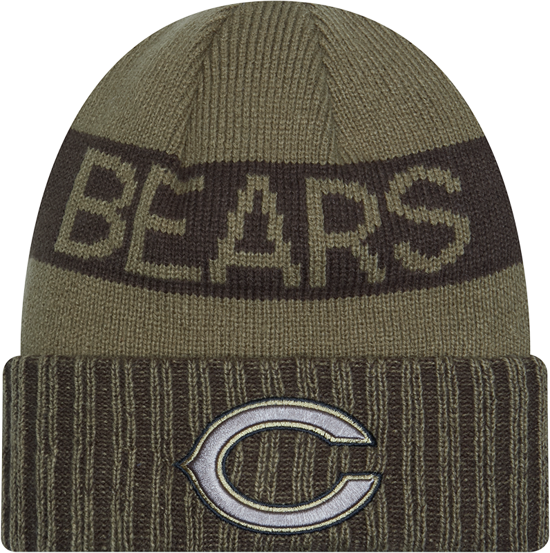 Chicago Bears New Era Green 2025 NFL Sideline Salute To Service C Cuffed Knit Hat product image 1, provided for visual