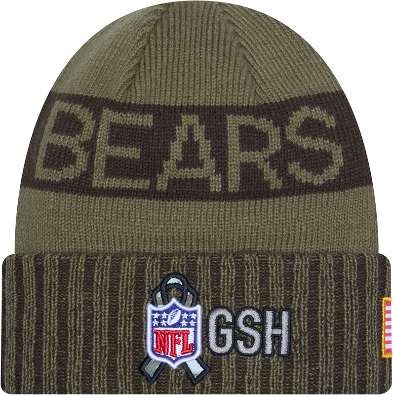Chicago Bears New Era Green 2025 NFL Sideline Salute To Service C Cuffed Knit Hat product image 3, provided for visual