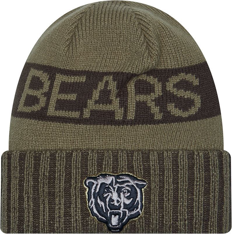 Chicago Bears New Era Green 2025 NFL Sideline Salute To Service Cuffed Knit Hat product image 1, provided for visual