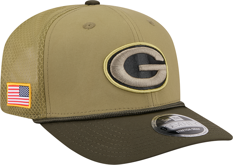 Green Bay Packers New Era Green 2025 Salute To Service Sideline 9SEVENTY Trucker Adjustable Hat for Men product image 1,