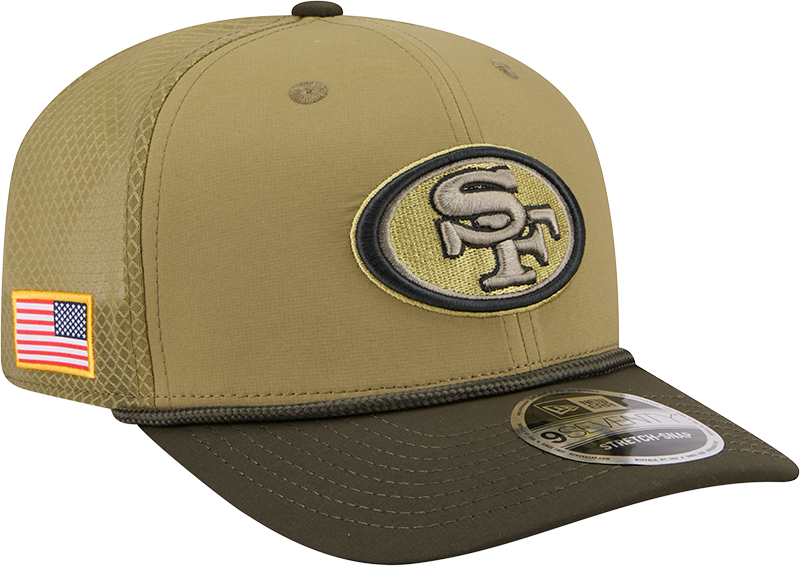 San Francisco 49ers New Era Green 2025 Salute To Service Sideline 9SEVENTY Trucker Adjustable Hat for Men product image 1,
