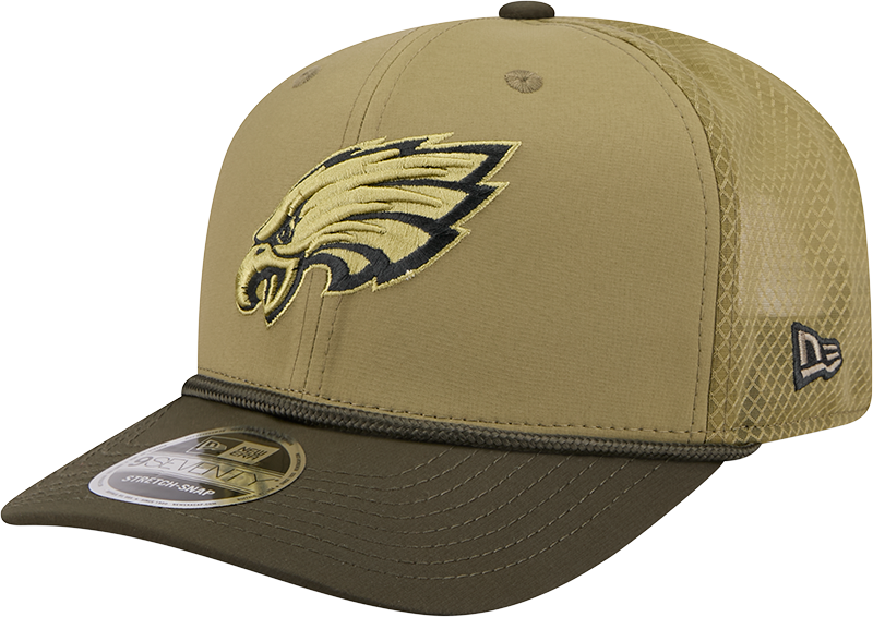 Philadelphia Eagles New Era Green 2025 Salute To Service Sideline 9SEVENTY Trucker Adjustable Hat for Men product image 3,