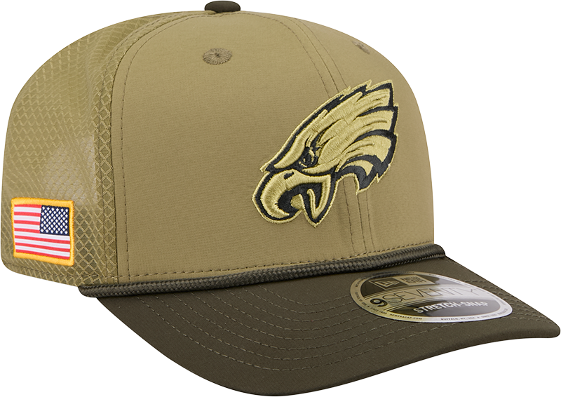 Philadelphia Eagles New Era Green 2025 Salute To Service Sideline 9SEVENTY Trucker Adjustable Hat for Men product image 1,