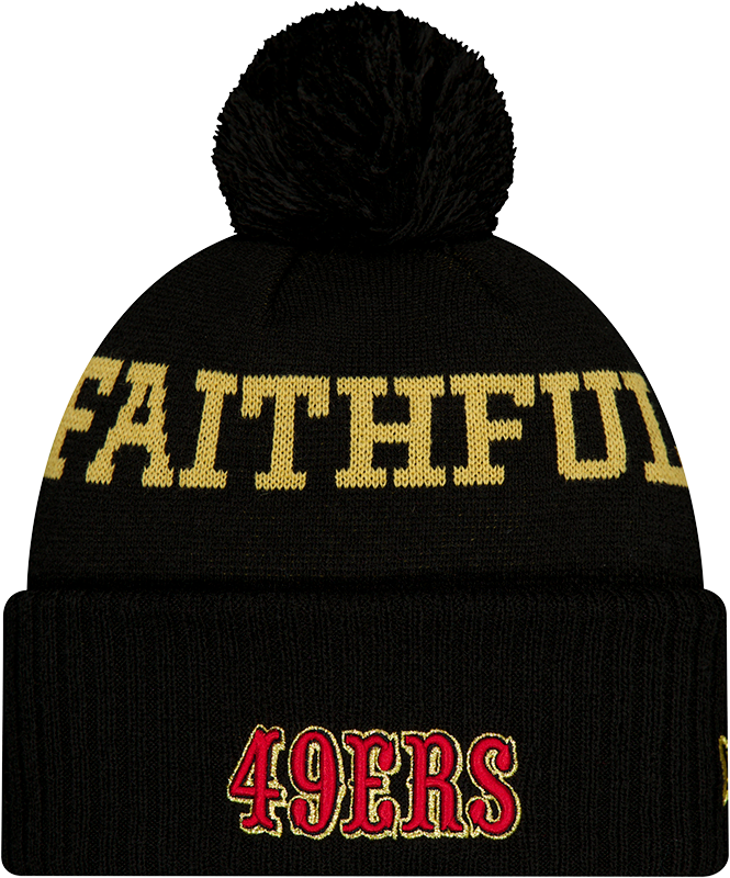 San Francisco 49ers New Era NFL Rivalry Black Cuffed Pom Knit Hat product image 1, provided for visual reference and product