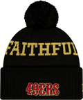 San Francisco 49ers New Era NFL Rivalry Black Cuffed Pom Knit Hat product image 1, provided for visual reference and product