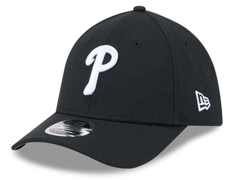 Philadelphia Phillies New Era M-Crown 39Thirty Black/White Flex Fit Hat product image 1, provided for visual reference and