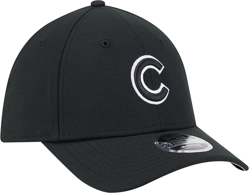 Chicago Cubs New Era M-Crown 39Thirty Black/White Flex Fit Hat product image 3, provided for visual reference and product