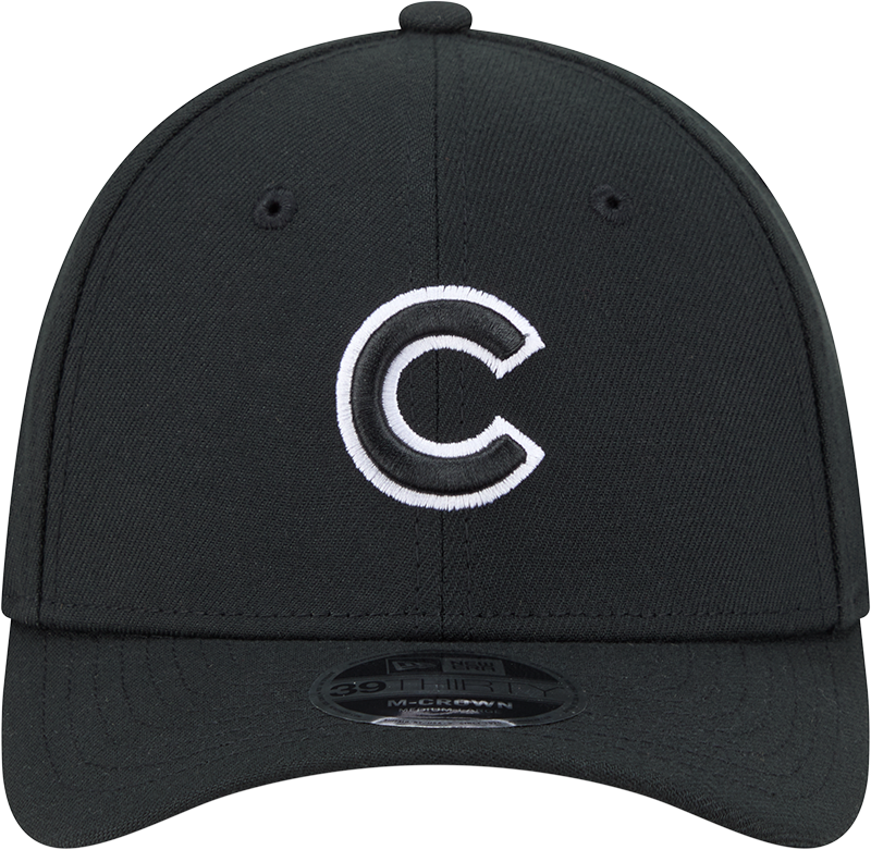 Chicago Cubs New Era M-Crown 39Thirty Black/White Flex Fit Hat product image 2, provided for visual reference and product